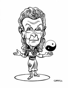 Caricature of Marion Woodman by Tom Chalkley